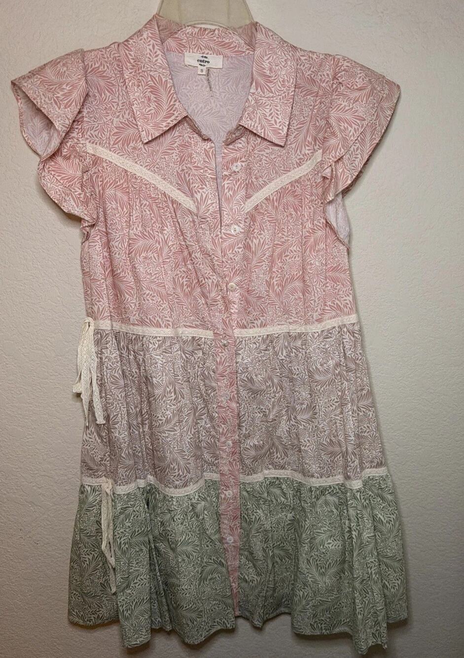 Entro Womens Mini Dress Small In The Garden Mixed Print Ruffle Sleeves Tiered
